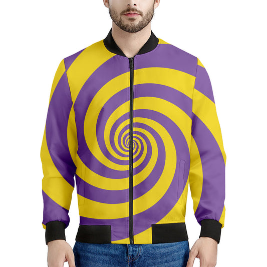 Purple And Yellow Spiral Illusion Print Men's Bomber Jacket