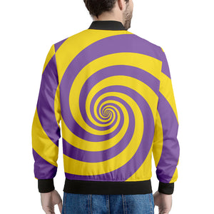 Purple And Yellow Spiral Illusion Print Men's Bomber Jacket