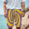 Purple And Yellow Spiral Illusion Print Men's Cargo Shorts