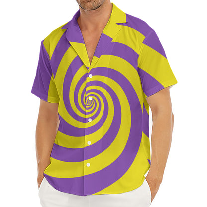 Purple And Yellow Spiral Illusion Print Men's Deep V-Neck Shirt