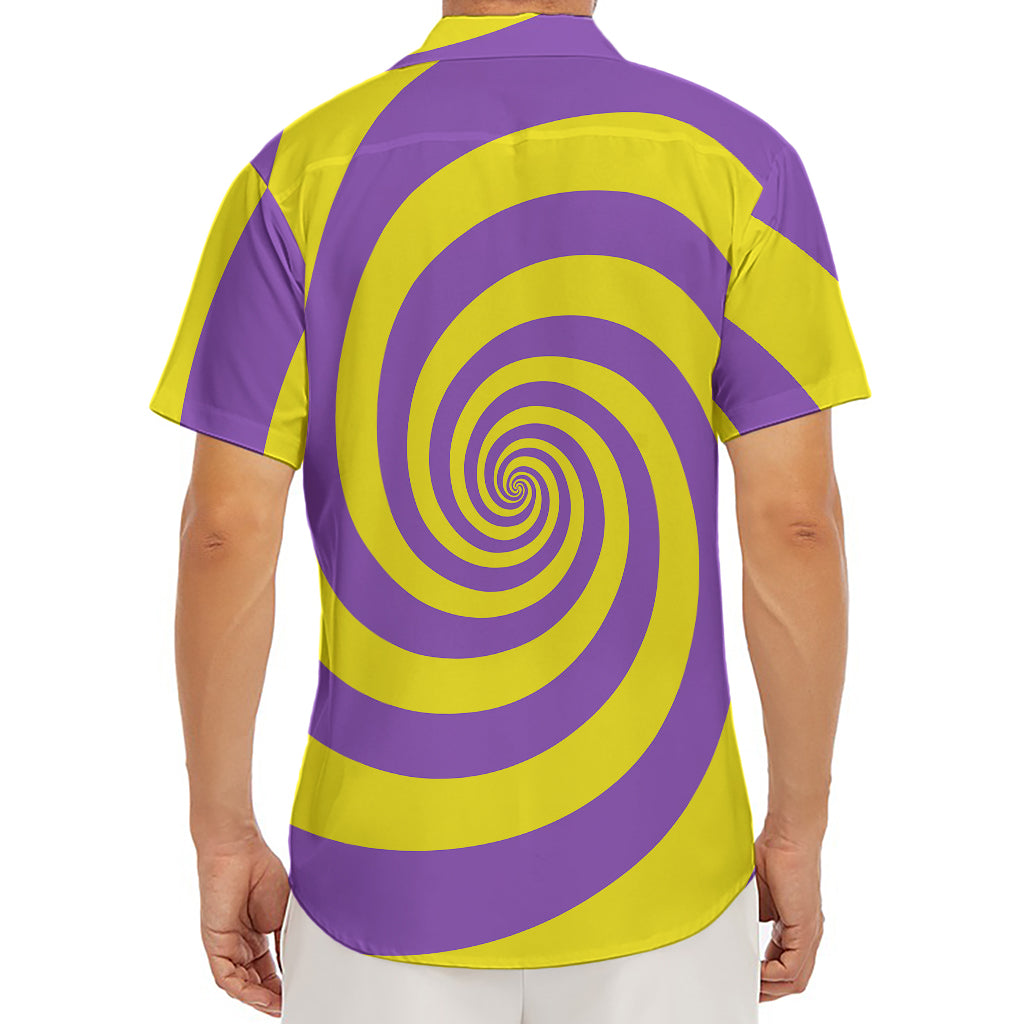 Purple And Yellow Spiral Illusion Print Men's Deep V-Neck Shirt