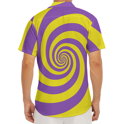 Purple And Yellow Spiral Illusion Print Men's Deep V-Neck Shirt