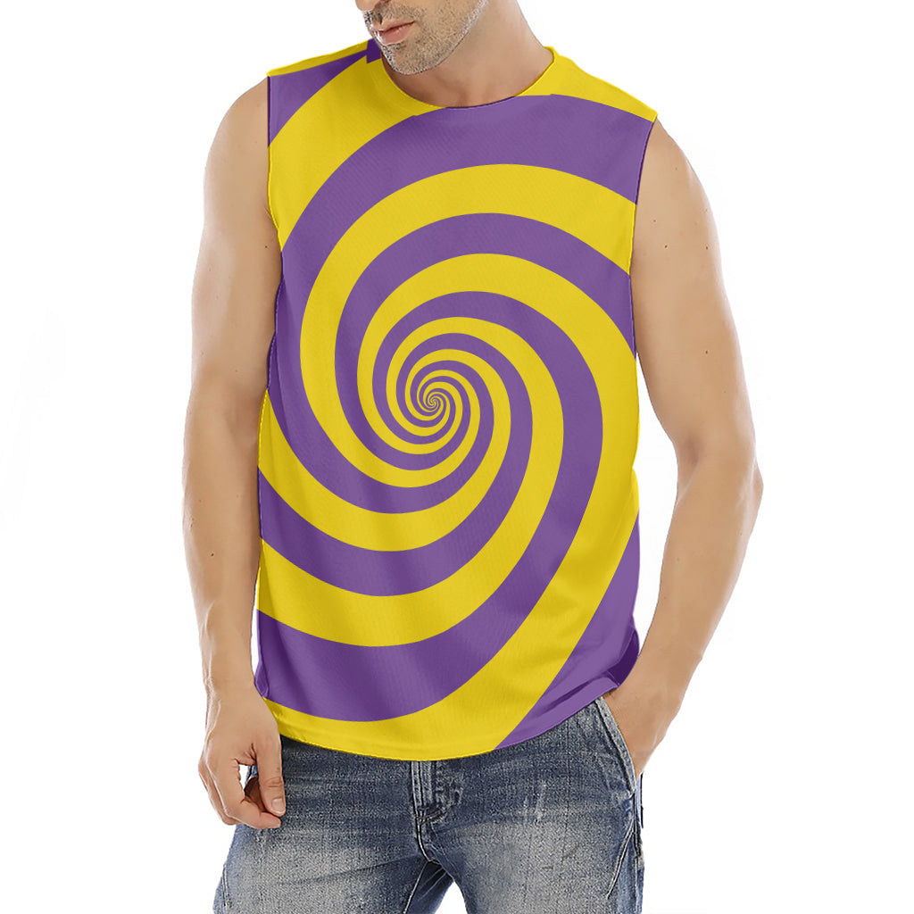 Purple And Yellow Spiral Illusion Print Men's Fitness Tank Top