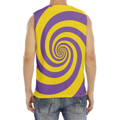 Purple And Yellow Spiral Illusion Print Men's Fitness Tank Top