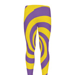 Purple And Yellow Spiral Illusion Print Men's leggings