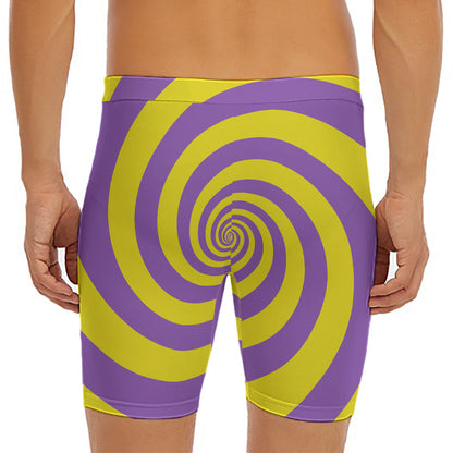Purple And Yellow Spiral Illusion Print Men's Long Boxer Briefs