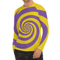 Purple And Yellow Spiral Illusion Print Men's Long Sleeve Rash Guard