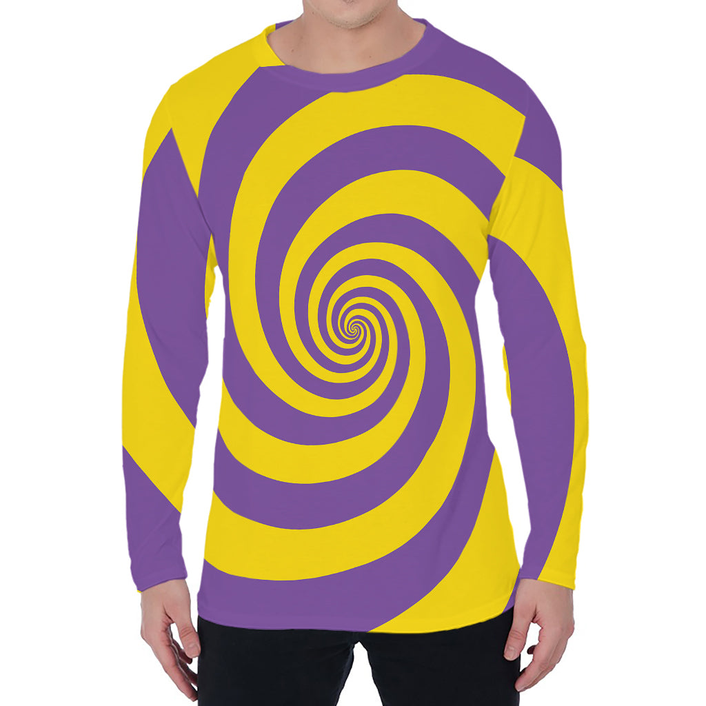Purple And Yellow Spiral Illusion Print Men's Long Sleeve T-Shirt