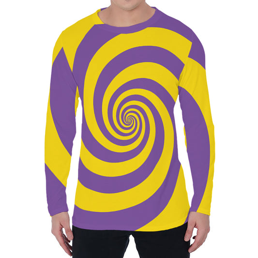 Purple And Yellow Spiral Illusion Print Men's Long Sleeve T-Shirt