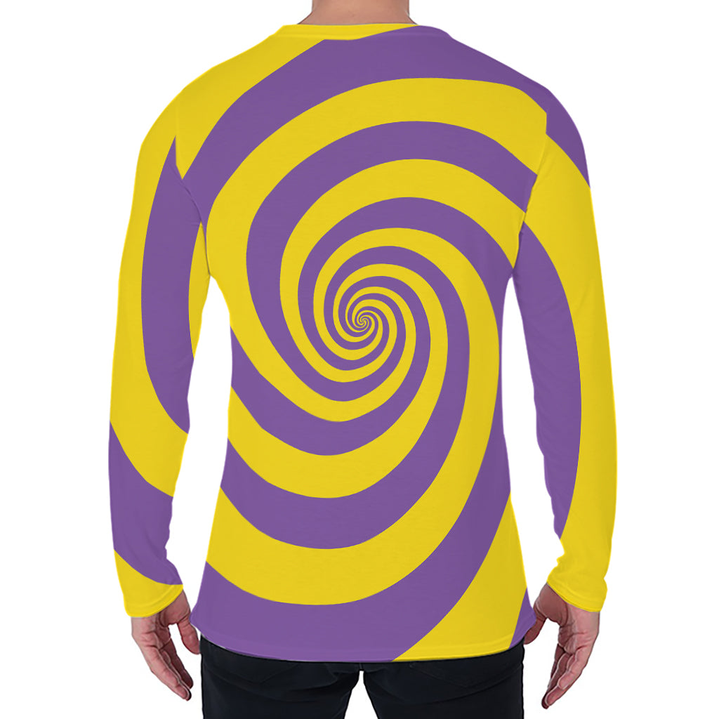 Purple And Yellow Spiral Illusion Print Men's Long Sleeve T-Shirt