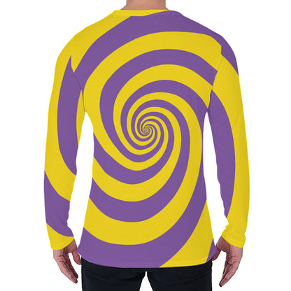 Purple And Yellow Spiral Illusion Print Men's Long Sleeve T-Shirt