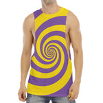 Purple And Yellow Spiral Illusion Print Men's Muscle Tank Top
