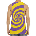 Purple And Yellow Spiral Illusion Print Men's Muscle Tank Top