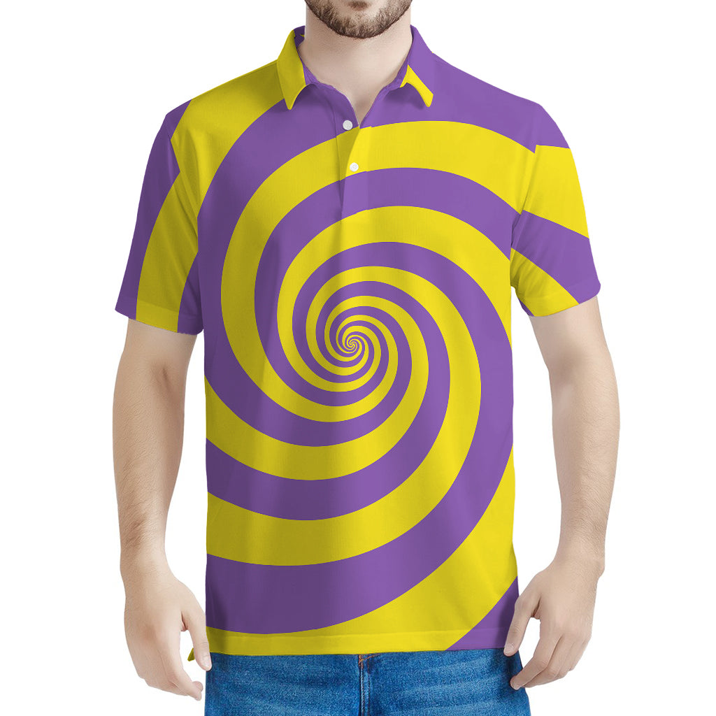 Purple And Yellow Spiral Illusion Print Men's Polo Shirt