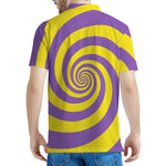 Purple And Yellow Spiral Illusion Print Men's Polo Shirt