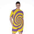 Purple And Yellow Spiral Illusion Print Men's Romper