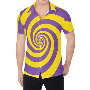 Purple And Yellow Spiral Illusion Print Men's Shirt