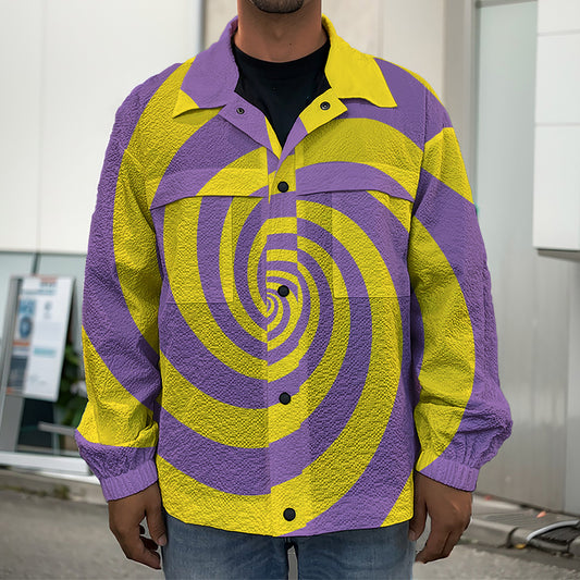 Purple And Yellow Spiral Illusion Print Men's Shirt Jacket
