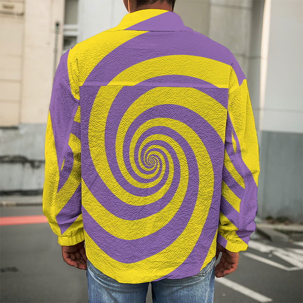 Purple And Yellow Spiral Illusion Print Men's Shirt Jacket