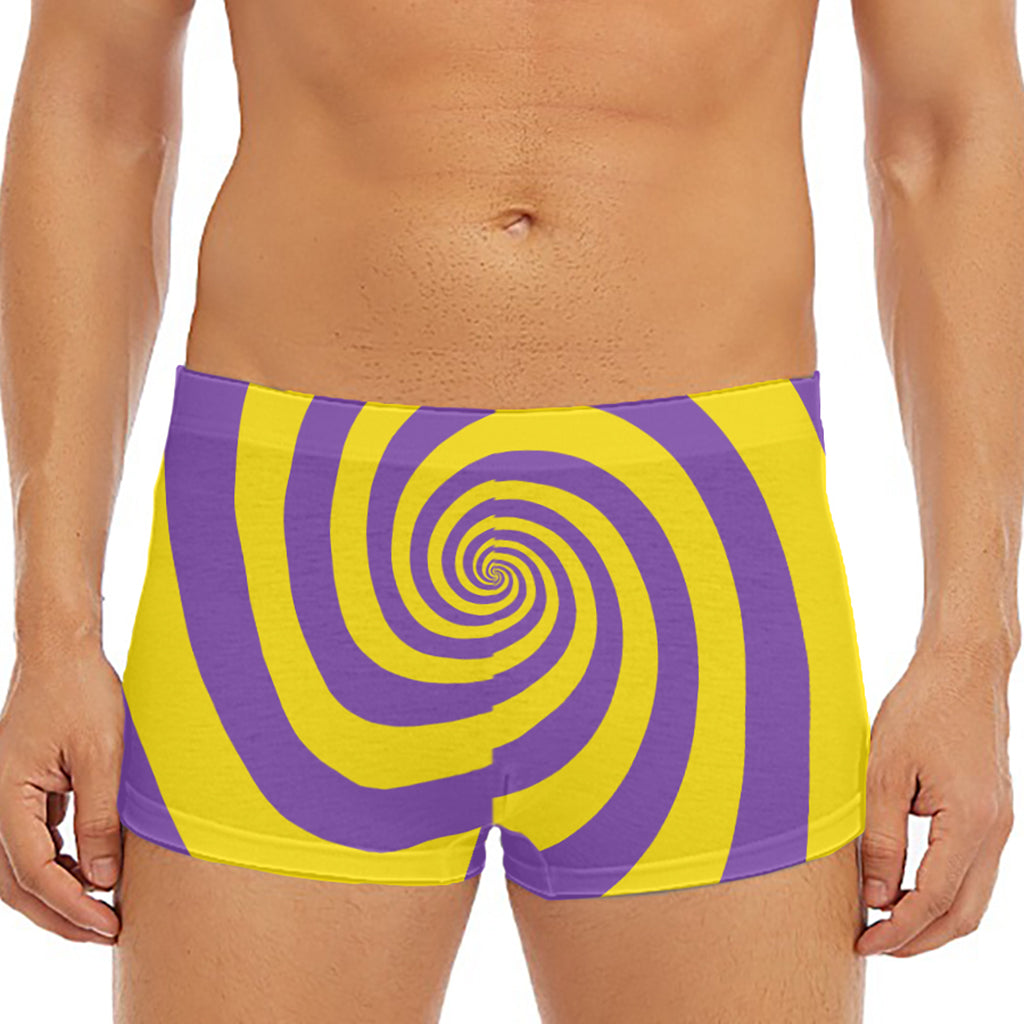 Purple And Yellow Spiral Illusion Print Men's Short Boxer Briefs
