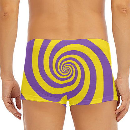 Purple And Yellow Spiral Illusion Print Men's Short Boxer Briefs