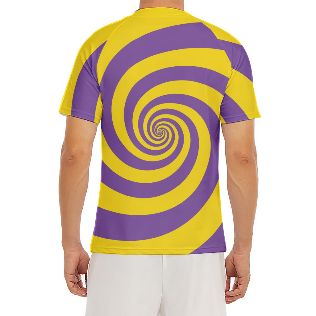 Purple And Yellow Spiral Illusion Print Men's Short Sleeve Rash Guard