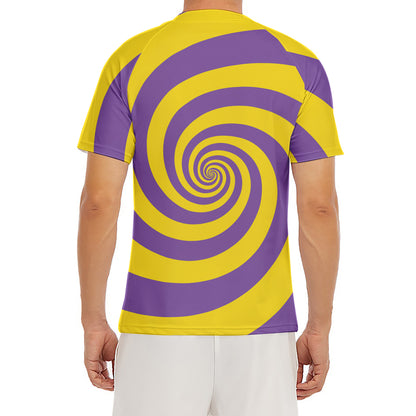 Purple And Yellow Spiral Illusion Print Men's Short Sleeve Rash Guard