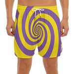Purple And Yellow Spiral Illusion Print Men's Split Running Shorts