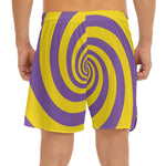 Purple And Yellow Spiral Illusion Print Men's Split Running Shorts