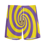 Purple And Yellow Spiral Illusion Print Men's Sports Shorts