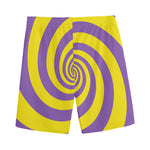 Purple And Yellow Spiral Illusion Print Men's Sports Shorts