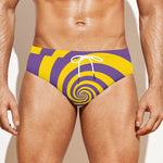 Purple And Yellow Spiral Illusion Print Men's Swim Briefs