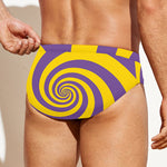 Purple And Yellow Spiral Illusion Print Men's Swim Briefs
