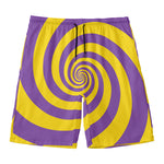 Purple And Yellow Spiral Illusion Print Men's Swim Trunks