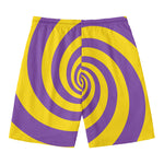 Purple And Yellow Spiral Illusion Print Men's Swim Trunks