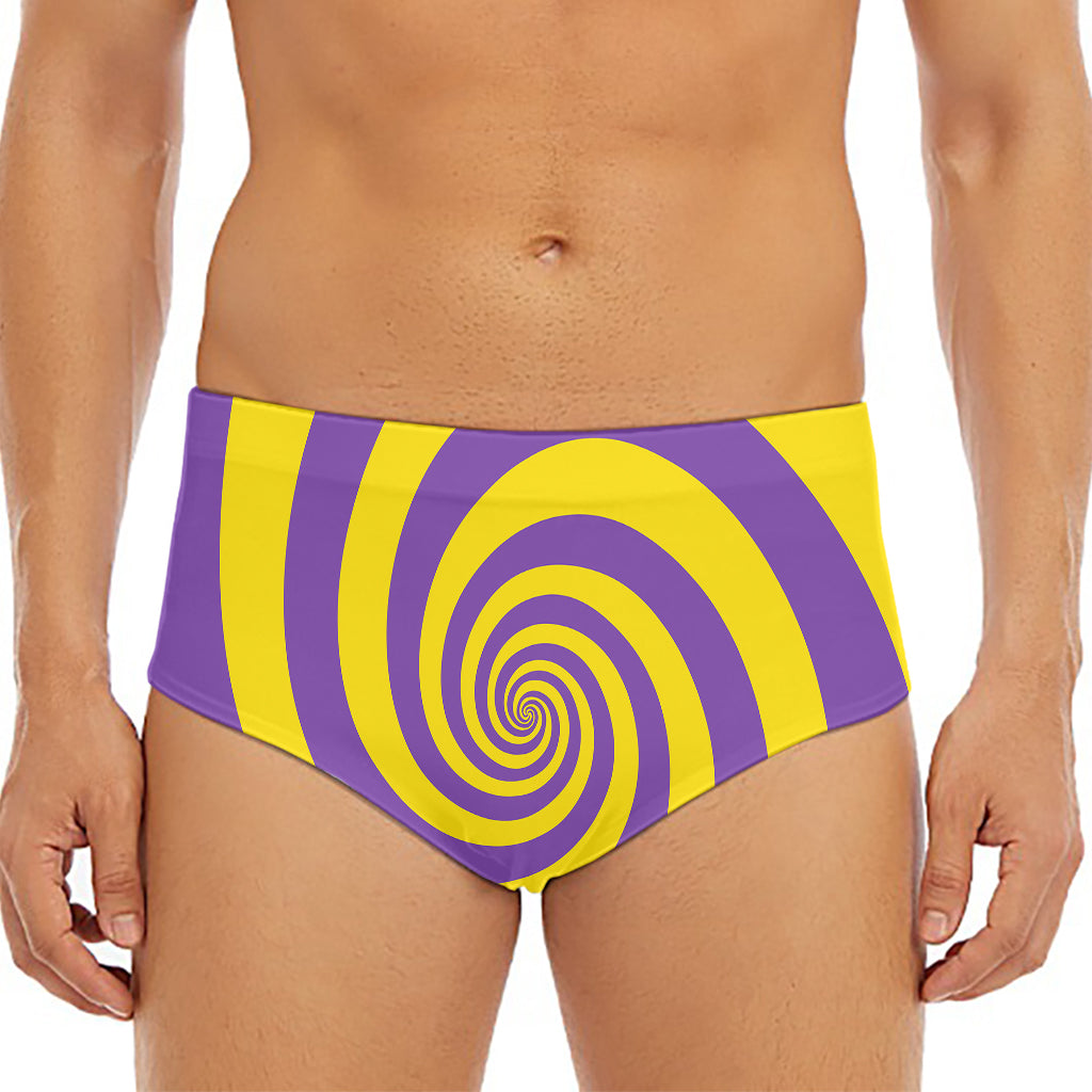 Purple And Yellow Spiral Illusion Print Men's Triangle Swim Briefs