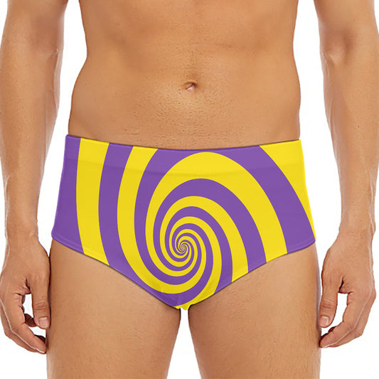 Purple And Yellow Spiral Illusion Print Men's Triangle Swim Briefs