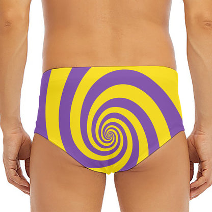 Purple And Yellow Spiral Illusion Print Men's Triangle Swim Briefs