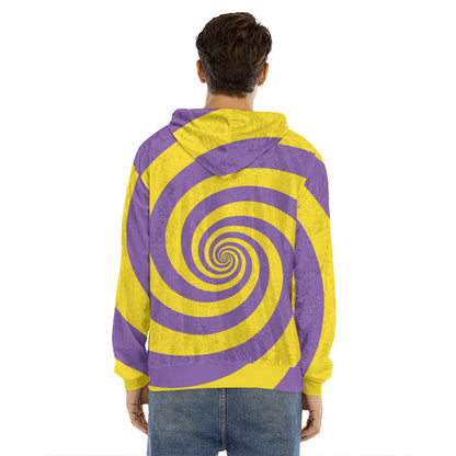 Purple And Yellow Spiral Illusion Print Men's Velvet Pullover Hoodie