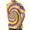 Purple And Yellow Spiral Illusion Print Men's Velvet T-Shirt