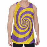 Purple And Yellow Spiral Illusion Print Men's Velvet Tank Top