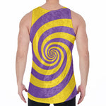 Purple And Yellow Spiral Illusion Print Men's Velvet Tank Top