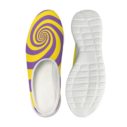 Purple And Yellow Spiral Illusion Print Mesh Casual Shoes