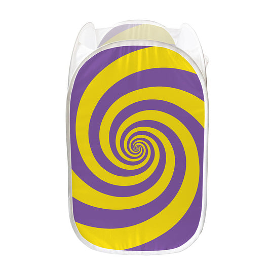 Purple And Yellow Spiral Illusion Print Mesh Laundry Hamper