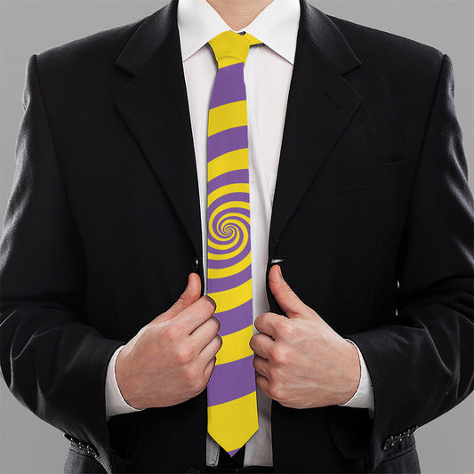 Purple And Yellow Spiral Illusion Print Necktie