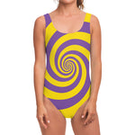 Purple And Yellow Spiral Illusion Print One Piece Swimsuit