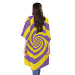 Purple And Yellow Spiral Illusion Print Open Front Beach Cover Up