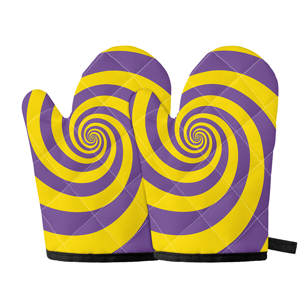 Purple And Yellow Spiral Illusion Print Oven Mitts