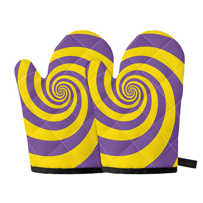 Purple And Yellow Spiral Illusion Print Oven Mitts