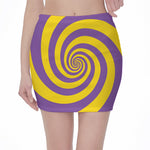 Purple And Yellow Spiral Illusion Print Pencil Mini Skirt